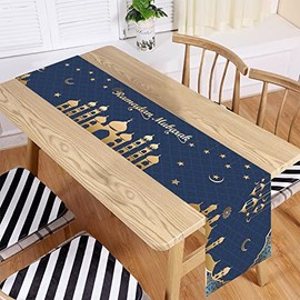Ramadan Mubarak Table Runner Table Decorations - Ramadan Mosque Lantern Islamic Happy Ramadan Mubarak 2022 Party Supplies Decorations, 13.8x71 inches