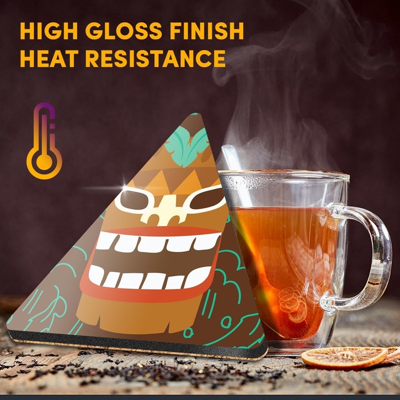 1 x Triangle Coaster - Hawaiian Tiki Mask Icon Cork