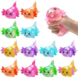 Meooeck 12 Pcs Axolotl Stress Relief Toys Balls for Adult Kid Mini Axolotl Squeeze Fun Salamander Animal Fidget Stress Sensory Toys for Back to Shcool Birthday Party Office Gift(Trendy Style,Maltose)