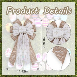 Threetols Easter Wreath Bows, Beige White Bows for Wreath Easter Cross Christ Decorative Bows for Front White Jesus God Words Ornaments Hanging Wreath Bow for Indoor Outdoor Decor