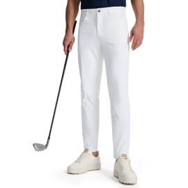 Willit Mens Golf Pants Stretch Dress Pants Quick Dry Work Slacks Casual Trousers with 5 Pockets White 34W x 28L
