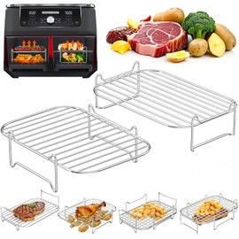Hot Air Fryer Accessories Stackable, Grill Grate #304 Stainless Steel, Airfryer Accessories for Dual Zone 7.6L - 10L, Compatible with Ninja, Cosori, Russell Hobbs, Other Double Chamber Airfryer (Set
