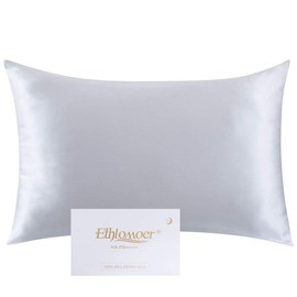 Ethlomoer 100% Natural Pure Silk Pillowcase for Hair and Skin, 19 Momme on Both Sides, 600 Thread Count, Design with Hidden Zip, 1 Piece, 80 x 80 cm, Light Grey