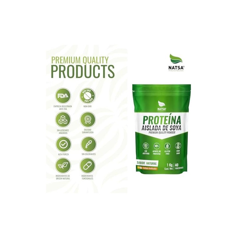 NATSA Proteína Aislada de Soya Polvo 1 kg 40 Porciones