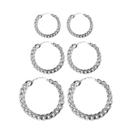 3 Pairs 60mm-80mm Large Gold Hoop Earrings Set Big Punk Circle Round Link Chain Shaped Earrings for Women Chunky Jewelry-silver