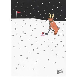 Oatmeal Studios Reindeer Golfing in Snow with Glowing Red Ball Funny/Humorous Christmas Card