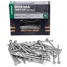 OHIY Huttig-Grip Fence Deck Nails 3-1/2 inches 16d for Wood Decking HGN16OGSTDK1 Spiral Shank Outdoor Galvanized Finish, 1 lb Pack of 52 Nails, Silver
