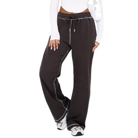 DISCIPBUSH Track Pants Women - Soft Wide Leg Sweatpants Women Drawstring Lounge Pants Women Joggers with Pockets Brown M