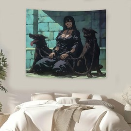 Gothic Woman & Dog Pattern Tapestry, 1 Count Aesthetic Wall Hanging Decor, Polyester Tapestry for Bedroom Home Office Decor, Home Accessories - Color: Multicolor, Size: 37*28inches/95×73cm