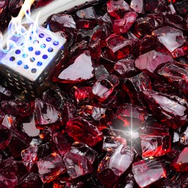 NUPICK 5 Pound Fire Glass, 1/2 Inch Shiny Fire Pit Glass, Tempered Firepit Glass Rock for Propane or Natural Gas, Glass Rocks for Fire Pit Table, Fireplace Glass for Landscaping, Red