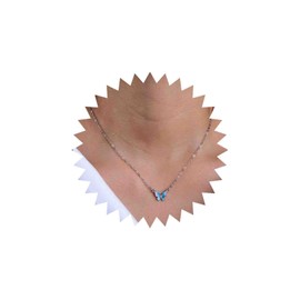 Atentuyi Crystal Butterfly Pendant Necklace Silver Cz Enamel Blue Butterfly Necklace Choker Fine Thin Chain Dainty Necklace Delicate Simple Necklace Minimalist Necklace for Women Wedding Jewelry
