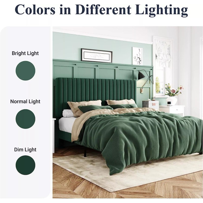 Sifurni Bed Frame Velvet Upholstered Platform Bed & Adjustable Headboard,