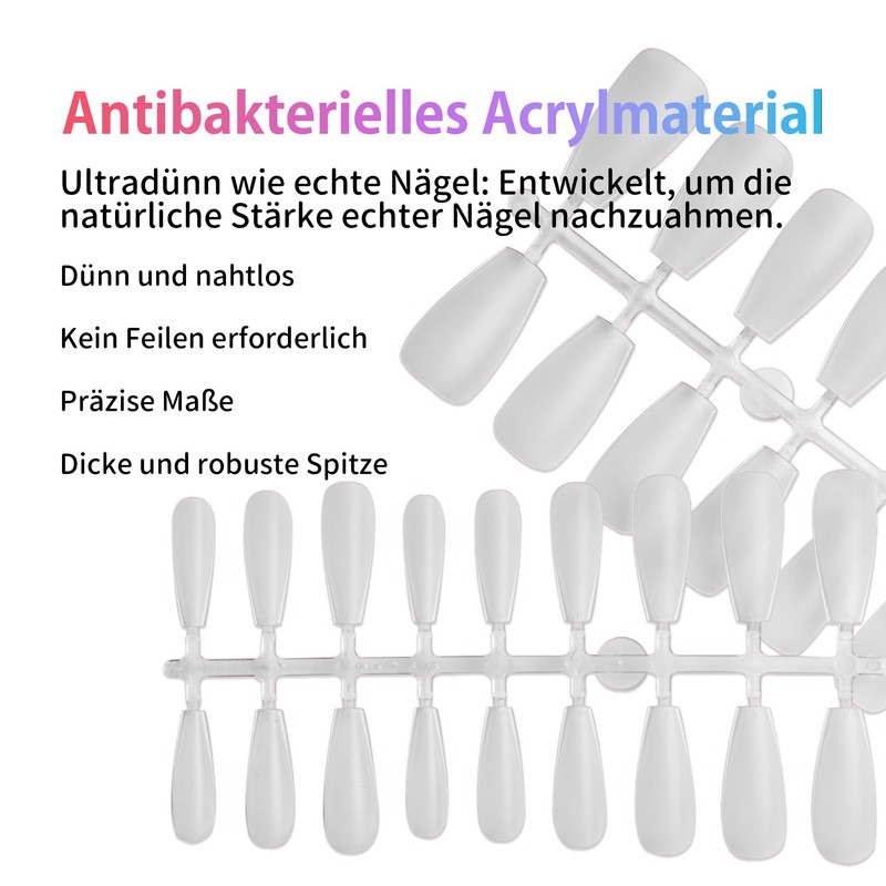 Sun&Beam Nails Artificial Nail Tips, Full Cover Clear Acrylic for