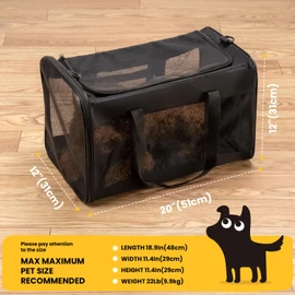 Conlun Dog Carrier Bag,Soft-Sided Pet Carriers for Dogs with 4-Sided Mesh, Cat Transport for Large Cats Small Dog Up to 20lb,Collapsible Dat Travel Carrier-L,Black
