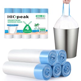 No-smell, 15 Litres White Garbage Bags Small-100 Count, 4 Gallon Small Trash Bags Drawstring, Kitchen Office Bathroom Plastic Wastebasket Liners, Leakproof, Unscented, Strong
