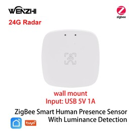 Presence Sensor, WenzhiIoT Smart Motion Sensor Zigbee 24 GHz Radar MmWave Presence Sensor Movement Body Motion Detection with Luminance/Distance Tuya Smart Life Home Assistant