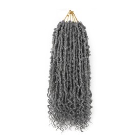Aipin Butterfly Locs Crochet Hair With Goddess Locs Curly Ends 18 Inch Distressed Butterfly Faux Locs Synthetic Goddess Locs Butterfly Soft Locs Hair Extensions (18 Inch, 6packs,Grey)