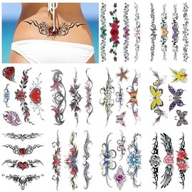 10 Blätter Fake, Temporäre Tattoos, Rose Blume Tattoo Arm Tattoo, Klebe Tattoos Erwachsene Tattoo Tatoos Aufkleben Damen Fake Tattoo Frauen, Sexy Rosen Schmetterling,Frauen Arme Tattoo