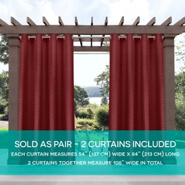 Exclusive Home Delano Heavyweight Textured Indoor/Outdoor Grommet Top Curtain Panel Pair, 54"x120", Radiant Red