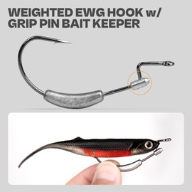 Weighted Swimbait Hooks with Molded Bait Keeper, Equipped with Weedless EWG Worm Fishing Hooks 5/0 1/4oz (15 PCs)