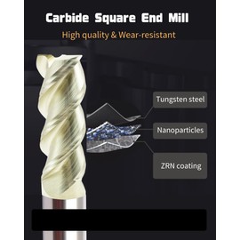 Solid Carbide Square End Mill for Aluminum 3/4inch 3 Flutes Aluminum Flat End Mill Bits Sets for Milling Copper,Wood,Plastic(3/4 in-Long)