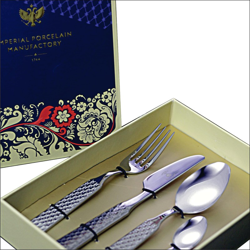 Lomonosov Imperial Porcelain Cobalt Net Blue Silverware Stainless Steel (Spoon,