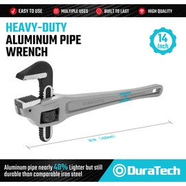 DURATECH 18-inch Heavy Duty Aluminum Offset Pipe Wrench, 2-1/2” Jaw Capacity, Adjustable Plumbing Wrench, Drop Forged, Exceed GGG standard