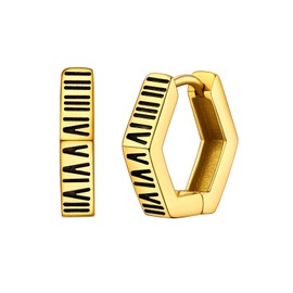 FOCALOOK Women's Gold Stainless Steel Earrings Gold Earrings Roman Numerals Earrings Hexagon Earrings Roman Numbers Christmas Earrings Vintage Jewellery, Metal, No Gemstone