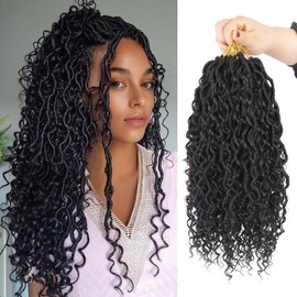 Sosihua Goddess locs crochet hair, 9 packs soft boho faux locs with curly ends bohemian crochet dreads for black women(18Inch,#1B)