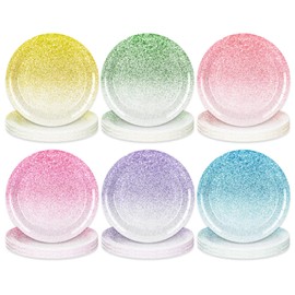 FYSUIMU 24Pcs Spring Pastel Paper Plates Easter Party Plate Disposable Colorful Plates 9 Inch Pastel Rainbow Dinner Dessert Plate for One Silly Goose Party Supplies, 6 Colors