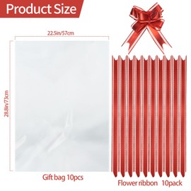 Quadafy 10 Pack 24x30 Inches Clear Cellophane Gift Bags for Gift Baskets, Large Cellophane Bags With Ties, Gift Basket Wrapping Plastic