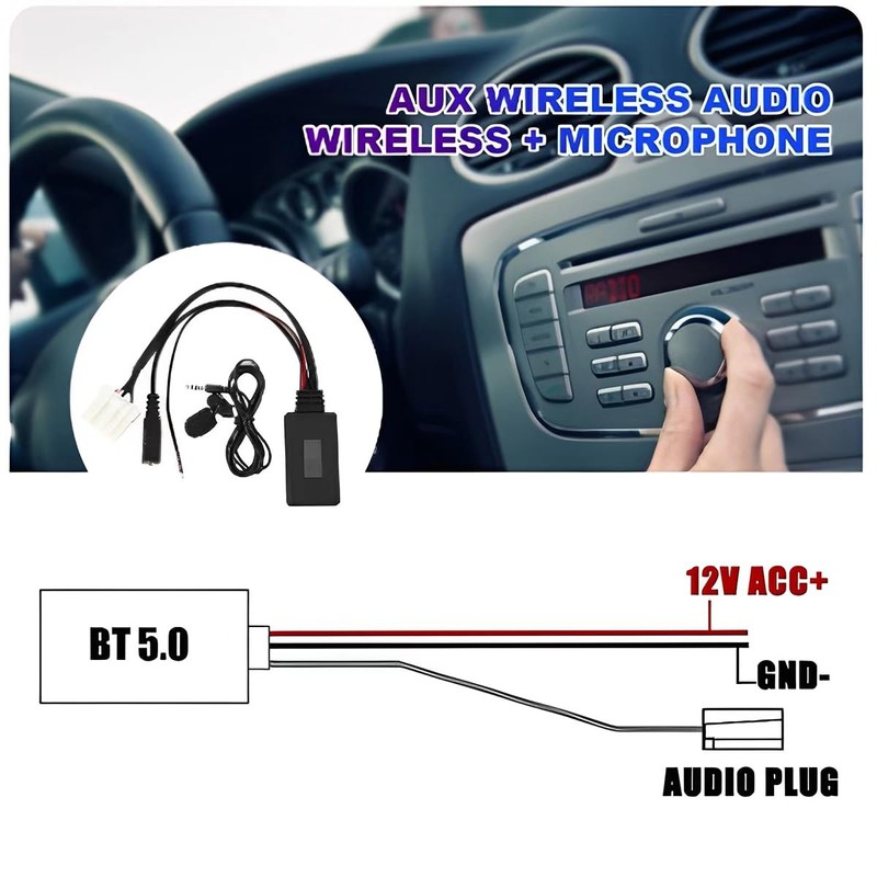 Sarini Car Bluetooth Microphone Aux Cable Adapter 5-12V Car Bluetooth