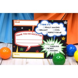 Chalkboard Speech Bubble Birthday Thank You Notes for Kids, Ten 4" x 5.5" Fill In The Blank Cards with 10 White Envelopes by AmandaCreation…