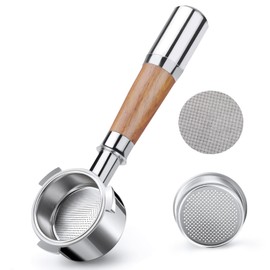 VINATO 54 mm Bottomless Portafilter - Stainless Steel Filter Holder Compatible with Breville Barista BES870/878/880 Machine - Portafilter with 1 Cup Splicing Handle Made of Walnut Wood and Stainless