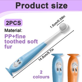 KEQAR 2er Set Kinderzahnbürste, Babyzahnbürste mit langem Stiel, rutschfest und schnittfest, Kinderzahnbürste, weiche Borsten für 1-12 Jahre