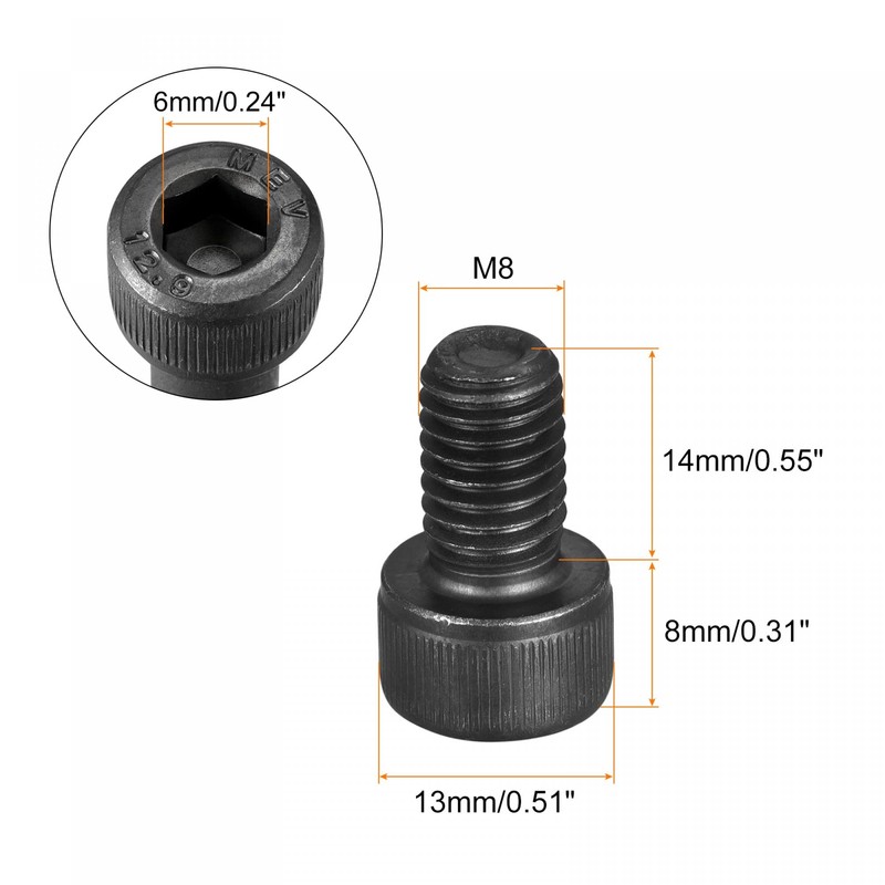 sourcing map M8x14mm Socket Head Bolts 12.9 Grade Alloy Steel