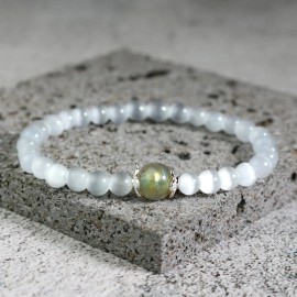 Unbranded Natural Labradorite Selenite 6mm Beads Healing Reiki Protection Bracelet Gift