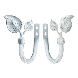 CasaARNO Leaf Shape Curtain Holdbacks Set of 2 Wall Mounted Window Drapery Metal Holdback Hooks for Living Room Bedroom White Brushed Gold