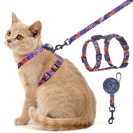 SCENEREAL Adjustable Cat Harness and Leash Set with AirTag Holder, Escape-Proof Design for Small to Large Cats, Lightweight Soft Travel Harness, Navy Blue