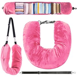 IKOPFLN Travel Neck Pillow - Aeroplane Travel Pillow Fillable with Clothes - Washable Pillow, Flight Neck Pillow - Travel Neck Pillow - Save Hand Luggage, Travel Pillow Plane (Pink)