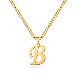 Initial Necklace for Men - Gold Letter B Pendant Initial Necklace for Men Boys Stainless Steel Cuban Link Chain Initial Necklace Mens Jewelry Birthday Gifts for Men Boys Boyfriend Christmas Gifts