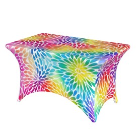 Rainbow Abstract Color Spandex Tablecloth for Rectangular Tables, Fitted Tablecloth 4FT Stretch Spandex Table Covers for Folding Tables, Wrinkle Resistant Table Protector for Party Weddings BBQ