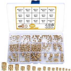 300 Pcs Brass Knurled Threaded Inserts, M2 M2.5 M3 M4 M5 M6 3D Printing Knurled Brass Nuts, Female Thread Knurled Nuts, Threaded Knurled Insert Nuts, Embedment Nuts for 3D Printer Plastic Parts