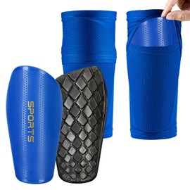 Soccer Shin Guards for Kids Youth and Shin Guard Sleeves Children's Calf Protectors for Boys Girls Kids Teenagers 3-5,5-10,10-15 Years Old Breathable (Blue, L 4'8"-5'4")