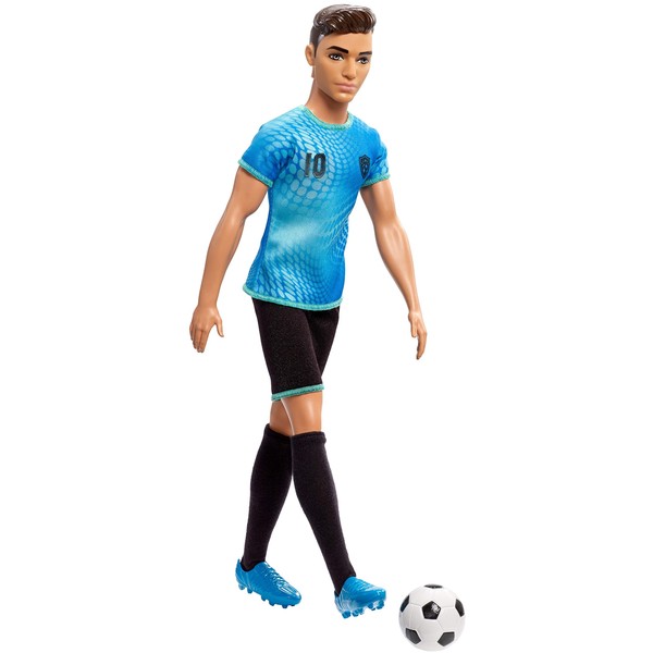 Ken Soccer Player Doll with Soccer Ball Wearing Soccer Uniform Accessorized with Soccer Socks and Cleats, Gift for 3 to 7 Year Olds​​​​
