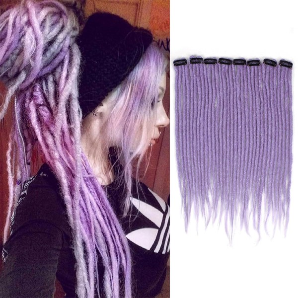 Quisduis 16 Inch clip in dreadlocks hair extensions,Lavender Synthetic Dreadlock