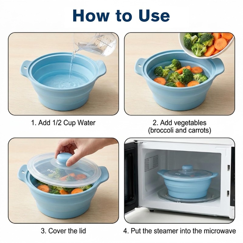 42oz Silicone Microwave Steamer For Cooking, Collapsible Food Steamer For