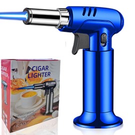 Butane Torch Lighter,Refillable Kitchen Blow Lighter, Culinary Cooking Torches with Safety Lock and Adjustable Flame for Desserts Creme Brulee BBQ and Baking - Butane Gas Not Included (Blue)