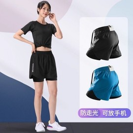 Women's Plus Size Yoga Shorts Leggings: Sports Running, Anti-Exposure, Quick-Dry Faux 2-Piece S/Dk171 Gray [with back zipper] 5ea