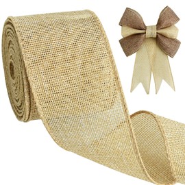 TONIFUL Burlap Wired Ribbon, 2.5 Inch Faux Burlap Ribbons, Natural Burlap Ribbon for Christmas, Home Decor, Gift Wrapping, Tree Topper Bow, Wreath, Outdoor Decorations, DIY Crafts (10 Yards）